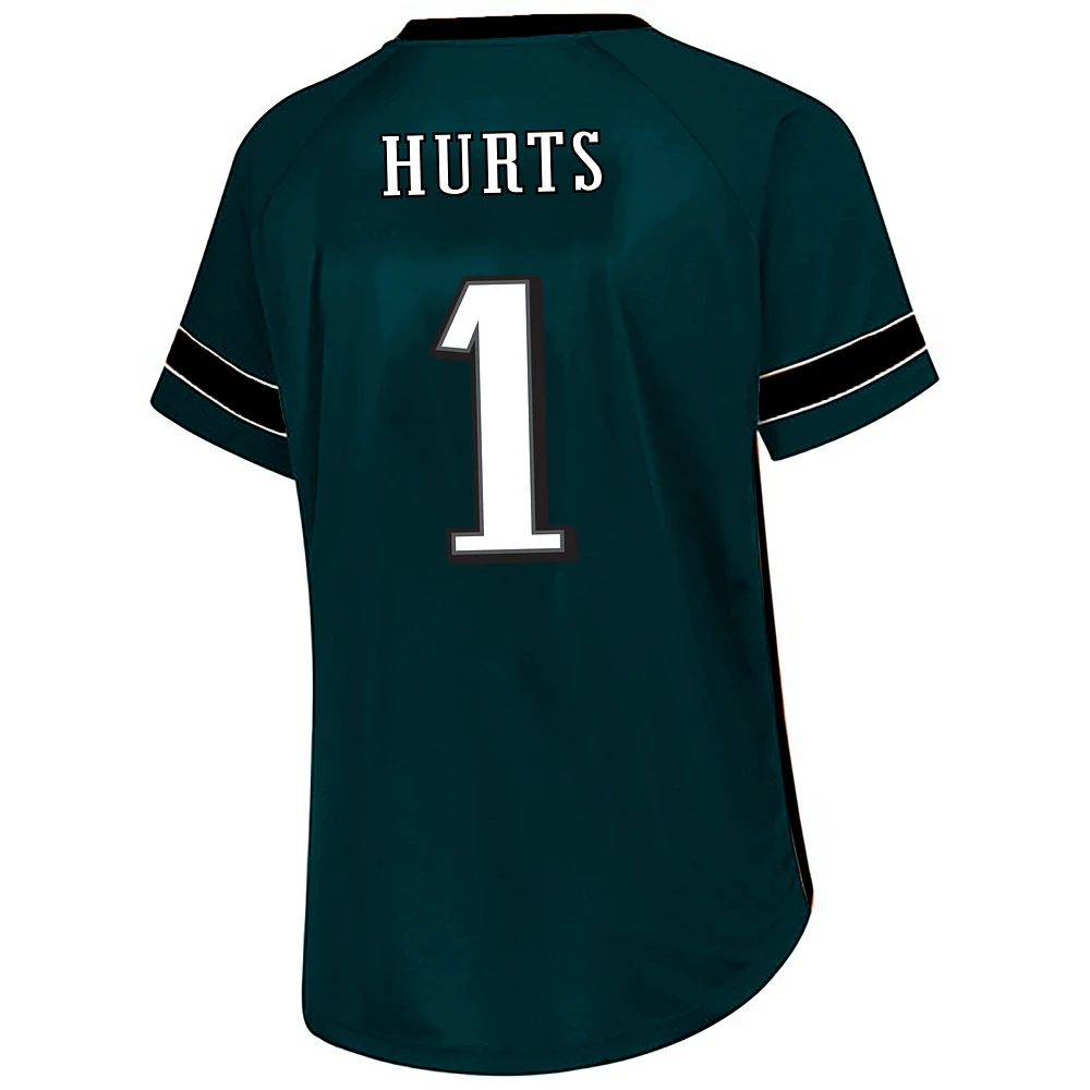 T-shirt à lacets grande taille avec nom et numéro pour femmes Fanatics Jalen Hurts Green Philadelphia Eagles