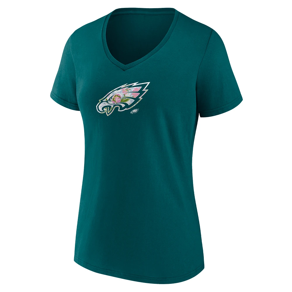 Women's Fanatics  Midnight Green Philadelphia Eagles Plus Mother's Day Floral V-Neck T-Shirt
