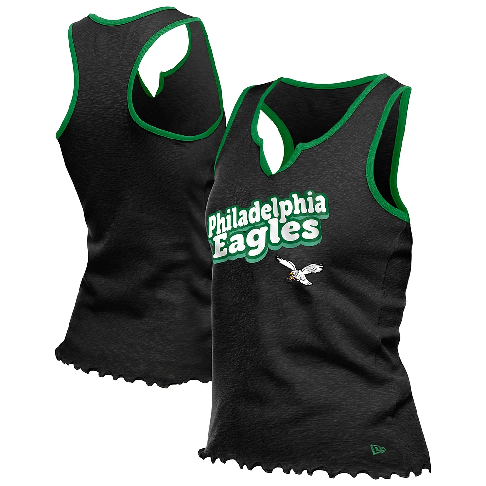Débardeur tri-mélange à ourlet ondulé et col cranté pour femme New Era noir Philadelphia Eagles