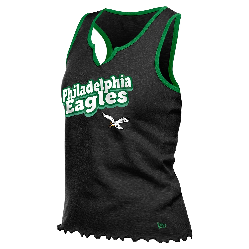 Débardeur tri-mélange à ourlet ondulé et col cranté pour femme New Era noir Philadelphia Eagles