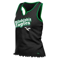 Débardeur tri-mélange à ourlet ondulé et col cranté pour femme New Era noir Philadelphia Eagles