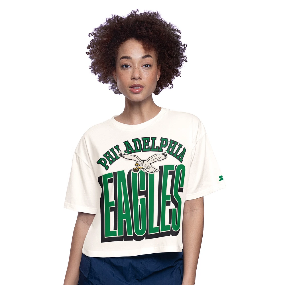 Women's Starter  White Philadelphia Eagles Throwback Play the Ball Boxy Cropped T-Shirt