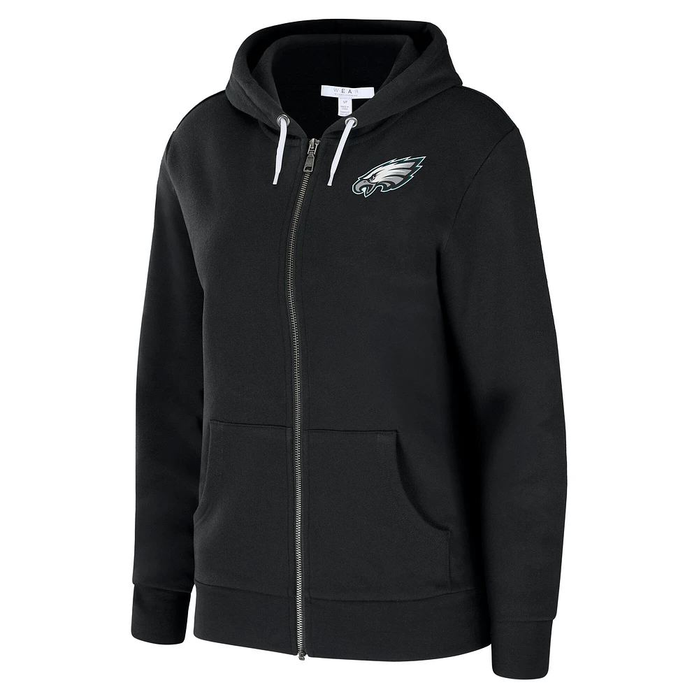 Women's WEAR by Erin Andrews  Black Philadelphia Eagles Angled Full-Zip Hoodie