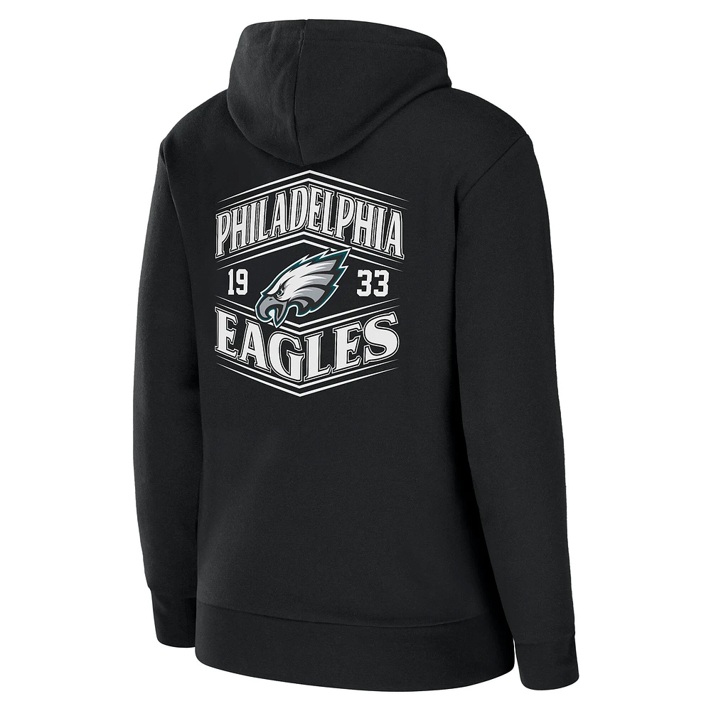 Women's WEAR by Erin Andrews  Black Philadelphia Eagles Angled Full-Zip Hoodie