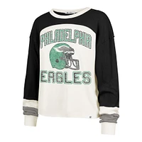 T-shirt à manches longues Double Header Curve Toni pour femme, couleur crème/noir, taille plus, Philadelphia Eagles, '47