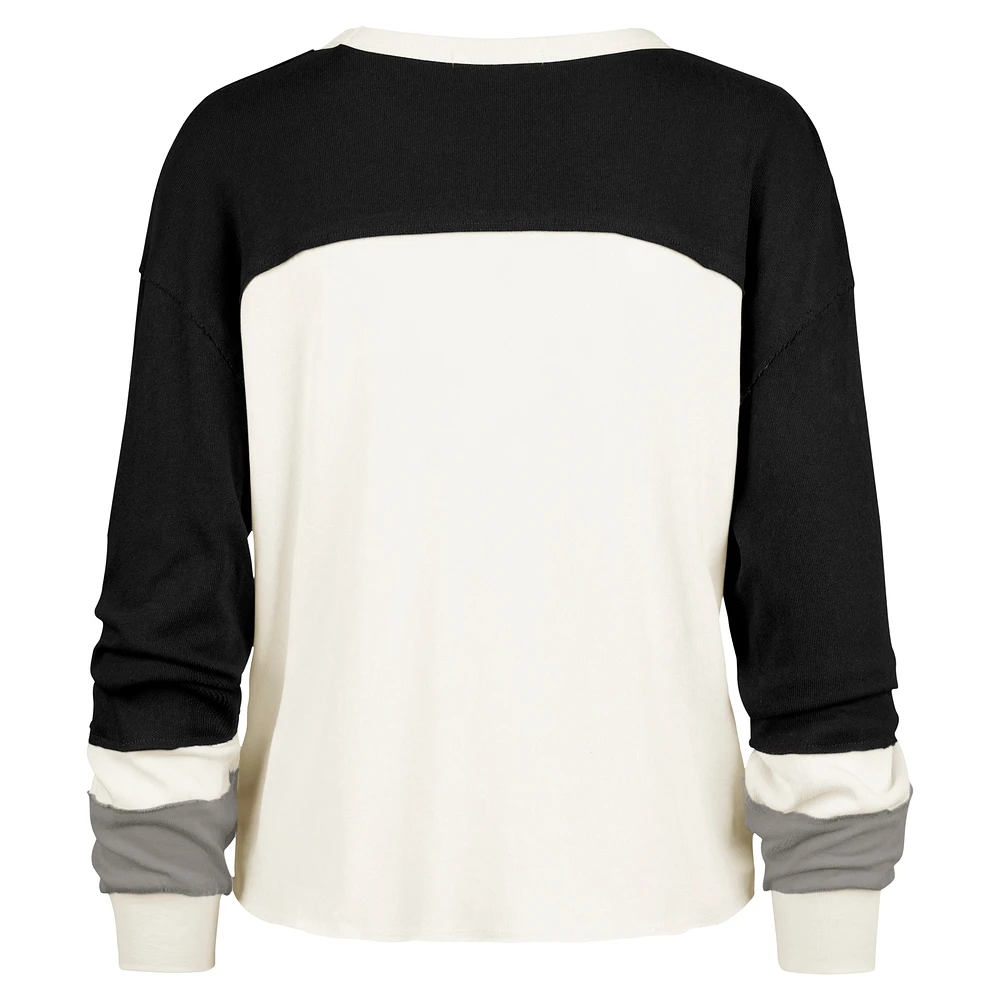 Women's '47 Cream Philadelphia Eagles Double Header Curve Raglan Long Sleeve Crop Top