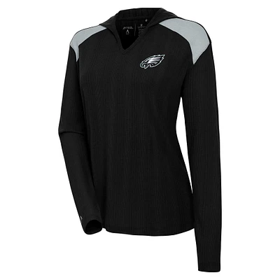 Women's Antigua  Black Philadelphia Eagles Opulent Long Sleeve Hoodie T-Shirt