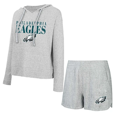 Ensemble t-shirt à capuche et short Concepts Sport gris Philadelphia Eagles Juniper pour femmes