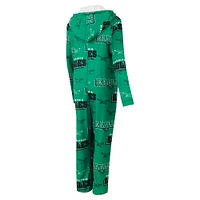 Women's Concepts Sport Kelly Green Philadelphia Eagles Throwback Roadway Allover Print Microfleece Full-Zip Union Suit