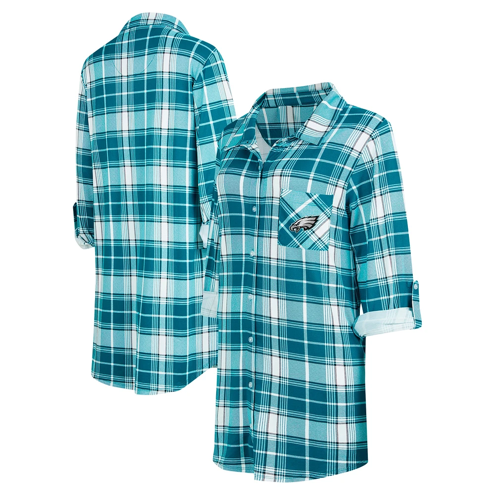 Women's Concepts Sport Midnight Green Philadelphia Eagles Ashford Plaid Knit Nightshirt