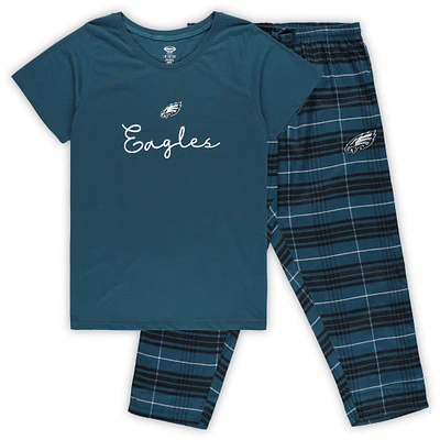 Women's Concepts Sport Philadelphia Eagles Plus Script T-Shirt & Pants Sleep Set