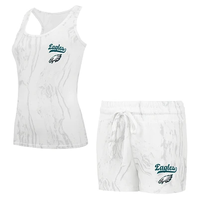 Ensemble débardeur et short Concepts Sport blanc Philadelphia Eagles grande taille pour femmes