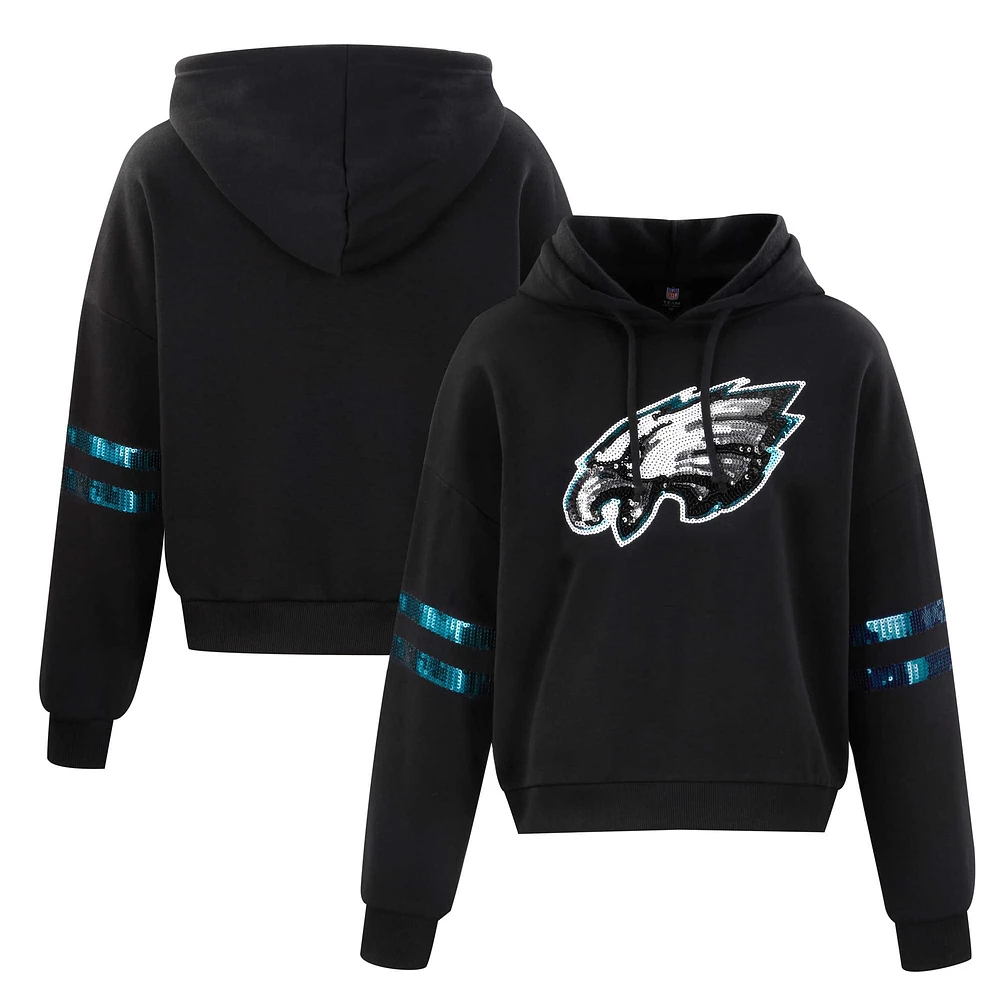 Sweat à capuche court paillettes Cuce Black Philadelphia Eagles pour femme