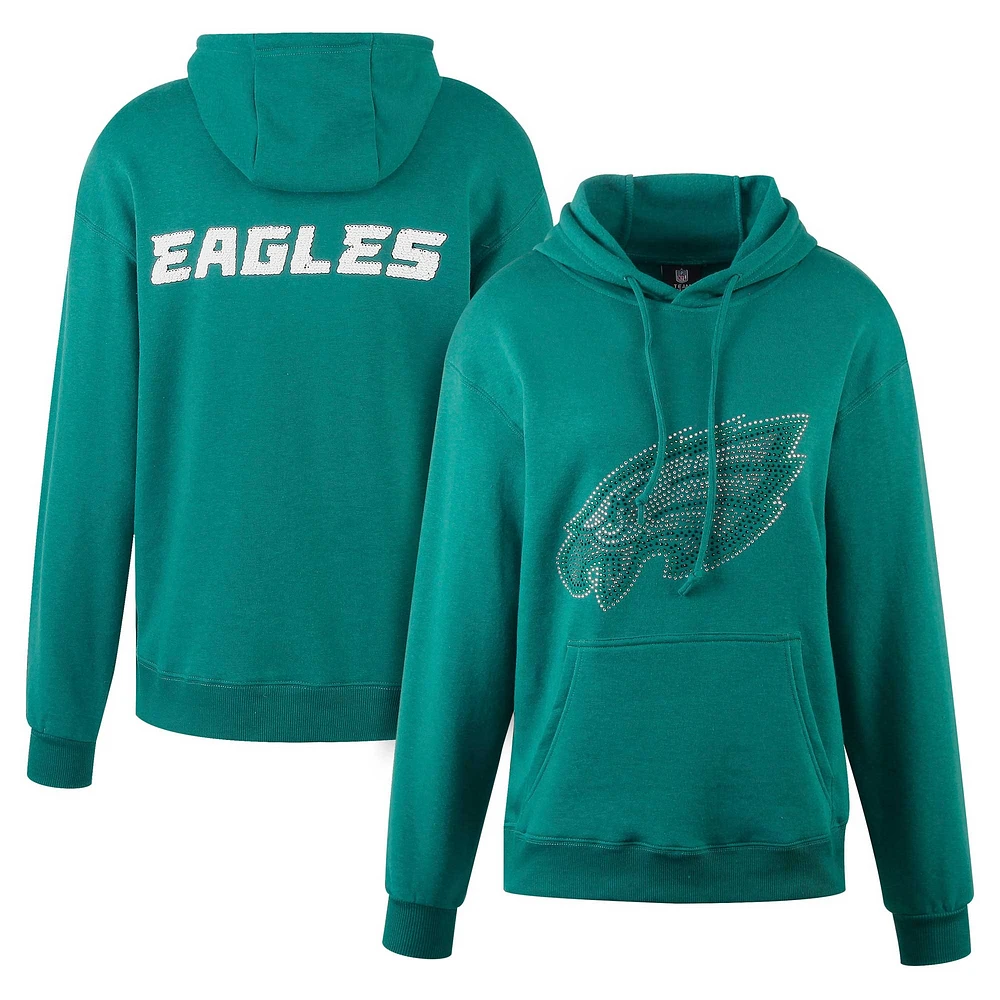 Sweat à capuche avec logo en strass pour femmes Cuce Midnight Green Philadelphia Eagles