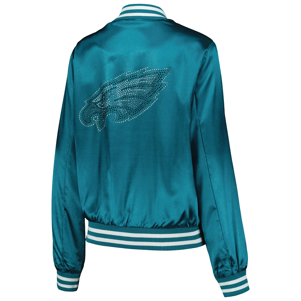 Veste universitaire à fermeture éclair intégrale en strass pour femmes Cuce Midnight Green Philadelphia Eagles