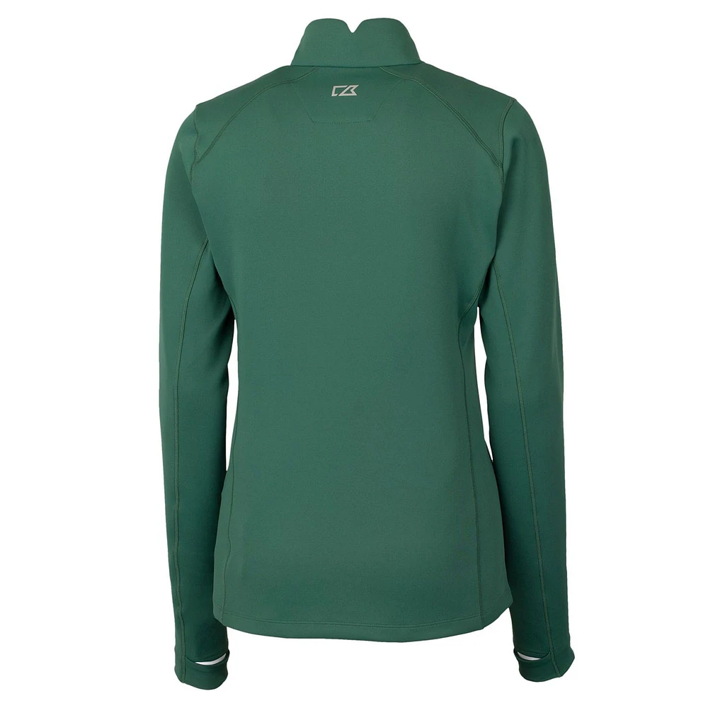 Women's Cutter & Buck Green Philadelphia Eagles Throwback Logo Traverse Stretch Quarter-Zip Pullover Top