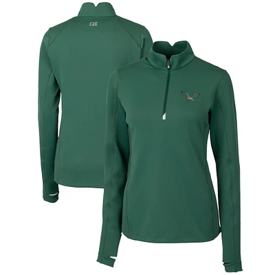 Women's Cutter & Buck Green Philadelphia Eagles Throwback Logo Traverse Stretch Quarter-Zip Pullover Top