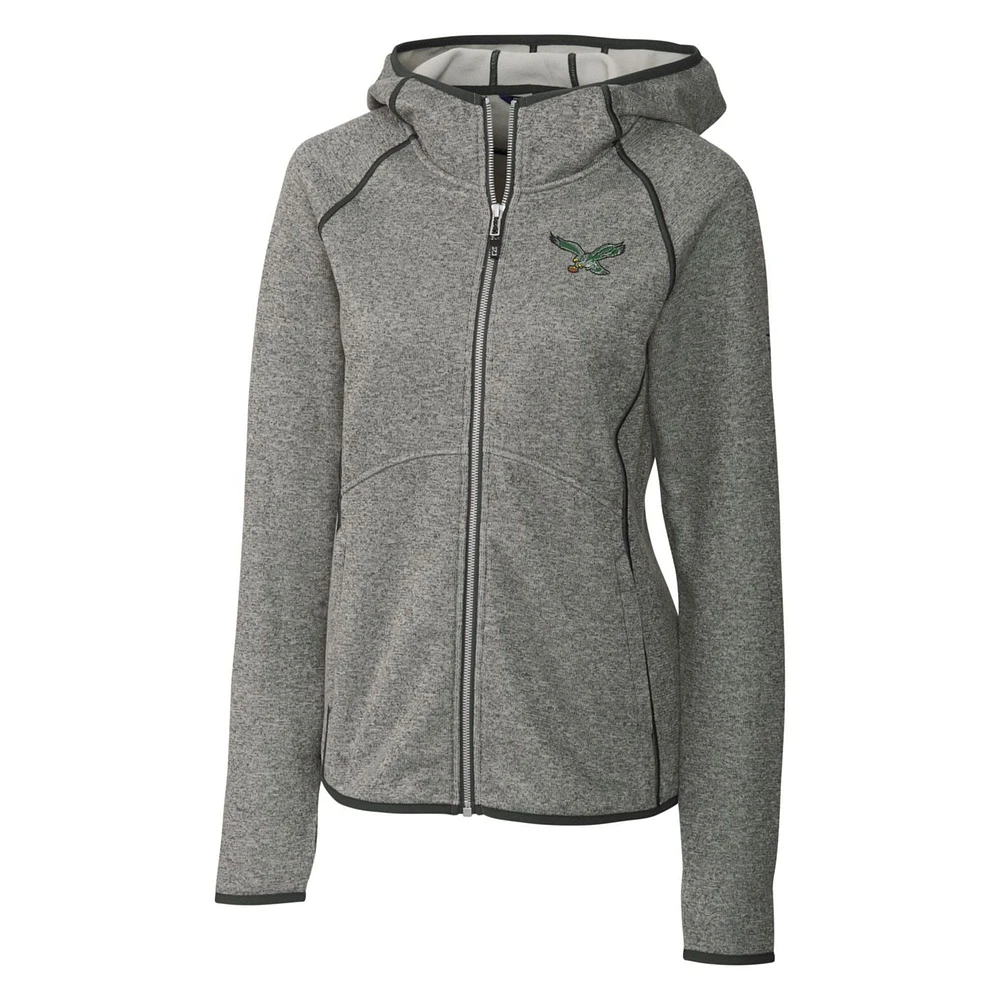Women's Cutter & Buck Heather Gray Philadelphia Eagles Throwback Logo Mainsail Full-Zip Jacket