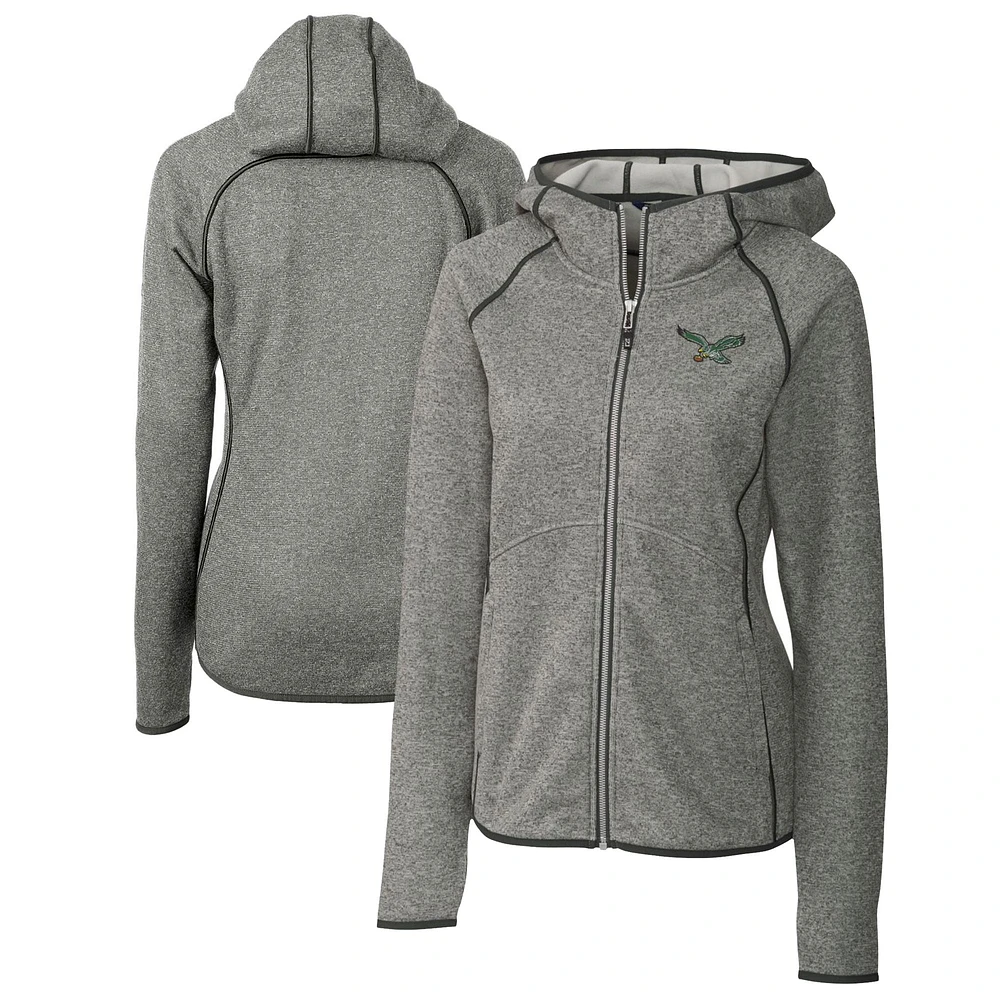 Women's Cutter & Buck Heather Gray Philadelphia Eagles Throwback Logo Mainsail Full-Zip Jacket