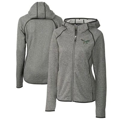 Women's Cutter & Buck Heather Gray Philadelphia Eagles Throwback Logo Mainsail Full-Zip Jacket