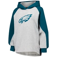 Sweat à capuche court raglan DKNY Sport gris/vert nuit pour femme des Philadelphia Eagles Joy