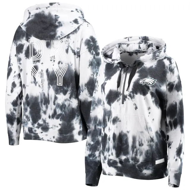 Women's DKNY Sport White/Black Miami Dolphins Dakota Oversized Tie-Dye  Half-Zip Hoodie