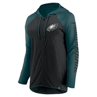 Sweat à capuche entièrement zippé avec inscription Philadelphia Eagles noir/vert nuit Fanatics pour femme