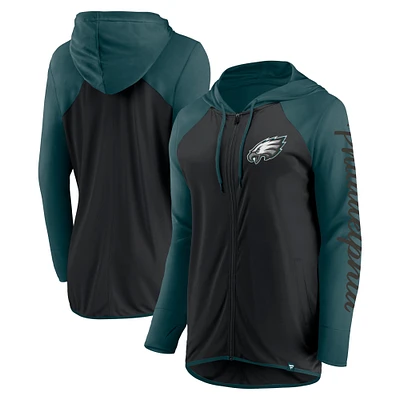 Sweat à capuche entièrement zippé avec inscription Philadelphia Eagles noir/vert nuit Fanatics pour femme