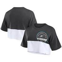 Women's Fanatics Black/White Philadelphia Eagles Boxy Color Split Cropped T-Shirt