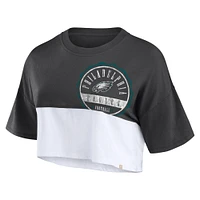 Women's Fanatics Black/White Philadelphia Eagles Boxy Color Split Cropped T-Shirt