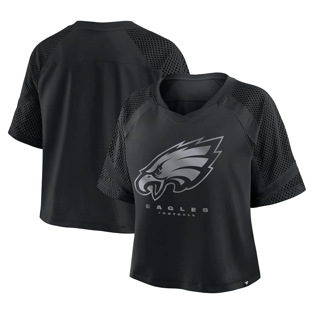 Women's Fanatics Black Philadelphia Eagles Oversized Cornerback Blitz Raglan V-Neck T-Shirt