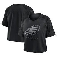 Women's Fanatics Black Philadelphia Eagles Oversized Cornerback Blitz Raglan V-Neck T-Shirt