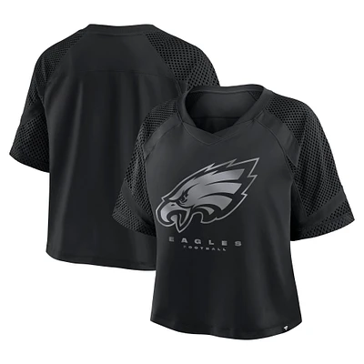 Women's Fanatics Black Philadelphia Eagles Oversized Cornerback Blitz Raglan V-Neck T-Shirt