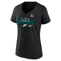 T-shirt à col en V emblématique des Philadelphia Eagles du Super Bowl LIX pour femmes Fanatics Black