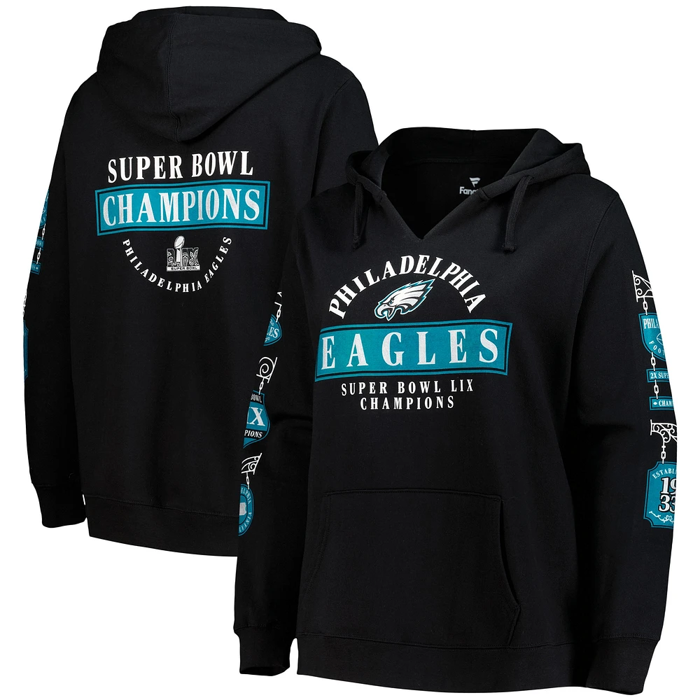 Women's Fanatics  Black Philadelphia Eagles Super Bowl LIX Champions Plus Four Piece V-Neck Pullover Hoodie