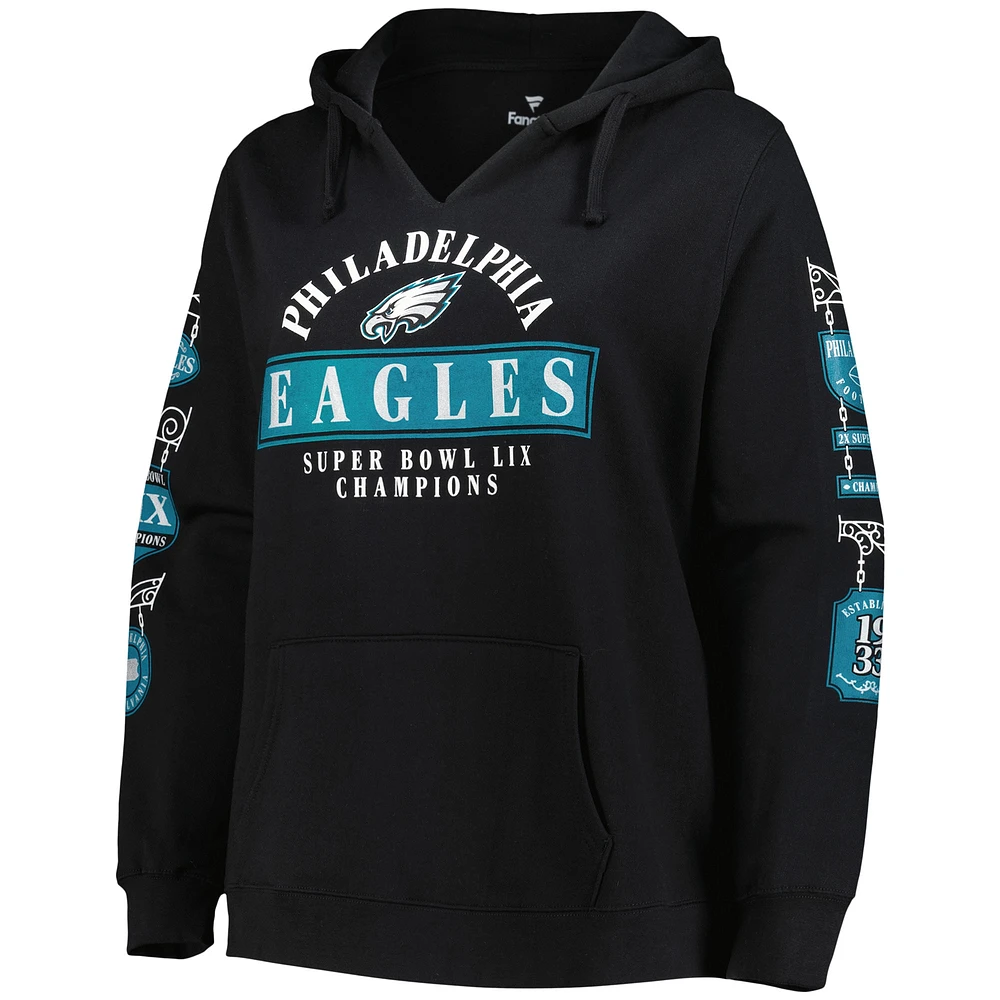 Women's Fanatics  Black Philadelphia Eagles Super Bowl LIX Champions Plus Four Piece V-Neck Pullover Hoodie