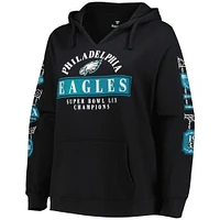 Women's Fanatics  Black Philadelphia Eagles Super Bowl LIX Champions Plus Four Piece V-Neck Pullover Hoodie