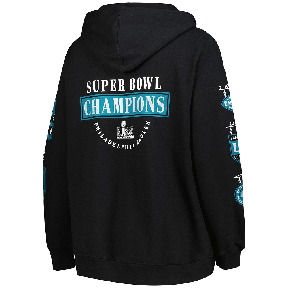 Women's Fanatics  Black Philadelphia Eagles Super Bowl LIX Champions Plus Four Piece V-Neck Pullover Hoodie