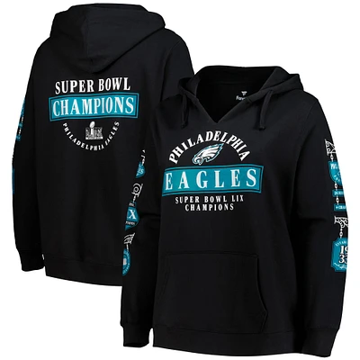 Women's Fanatics  Black Philadelphia Eagles Super Bowl LIX Champions Plus Four Piece V-Neck Pullover Hoodie