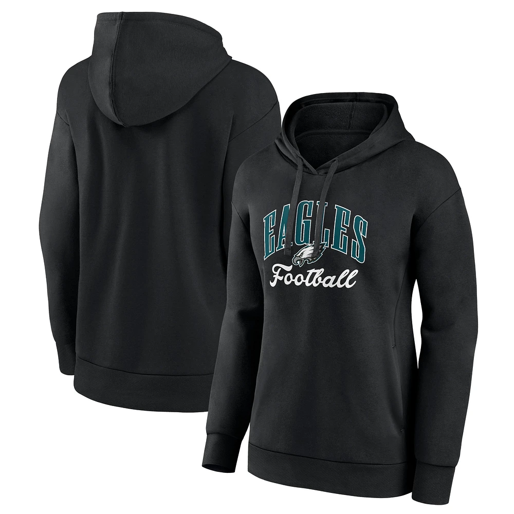 Sweat à capuche noir avec logo de l'équipe Philadelphia Eagles Victory Script pour femmes Fanatics