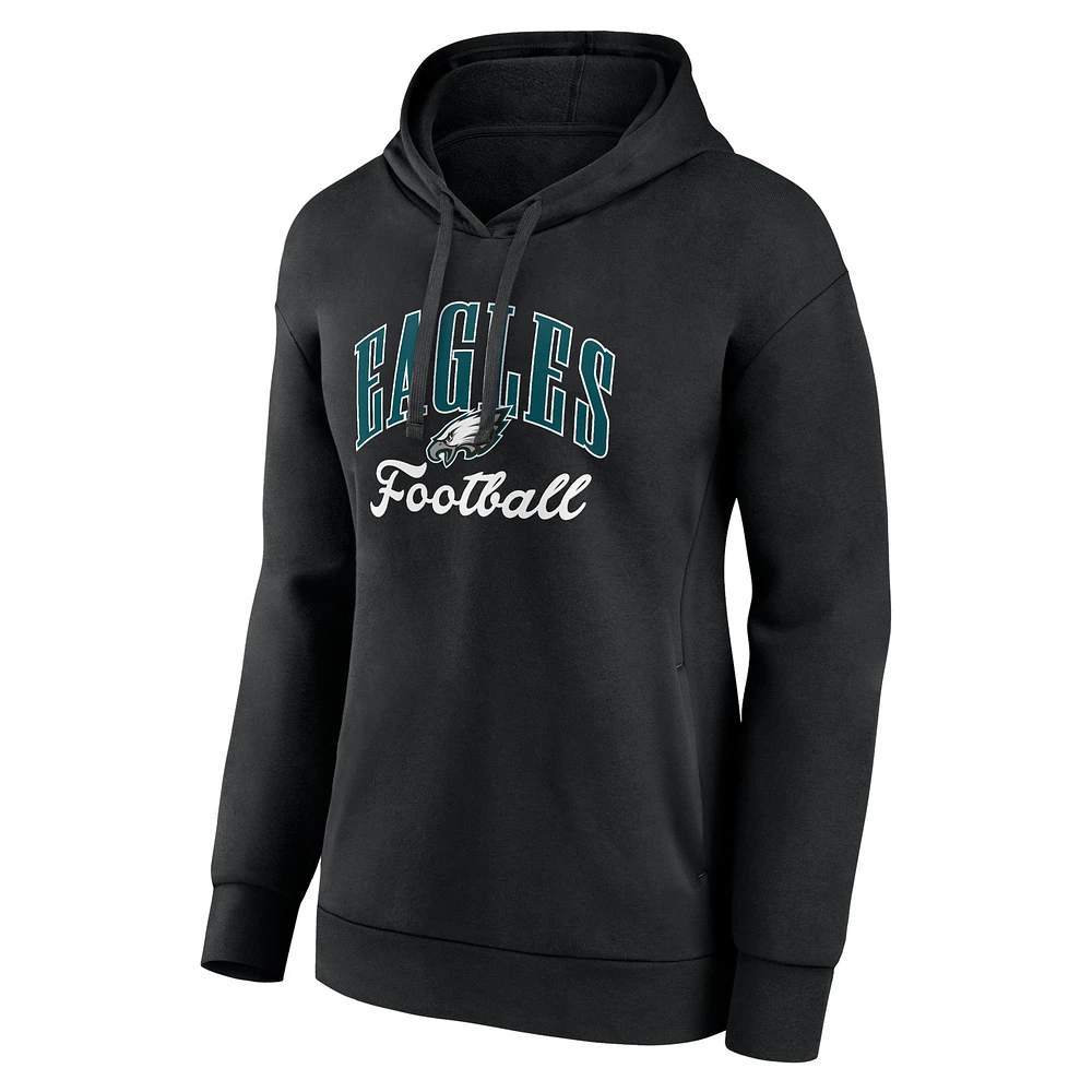 Sweat à capuche noir avec logo de l'équipe Philadelphia Eagles Victory Script pour femmes Fanatics