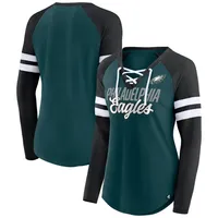 Women's Fanatics Branded Midnight Green/Black Philadelphia Eagles Plus Size  True to Form Lace-Up V-Neck Raglan Long Sleeve T-Shirt