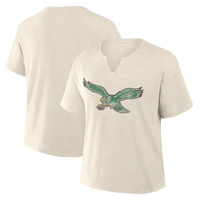 T-shirt col en V flammé Philadelphia Eagles pour femme Fanatics Cream