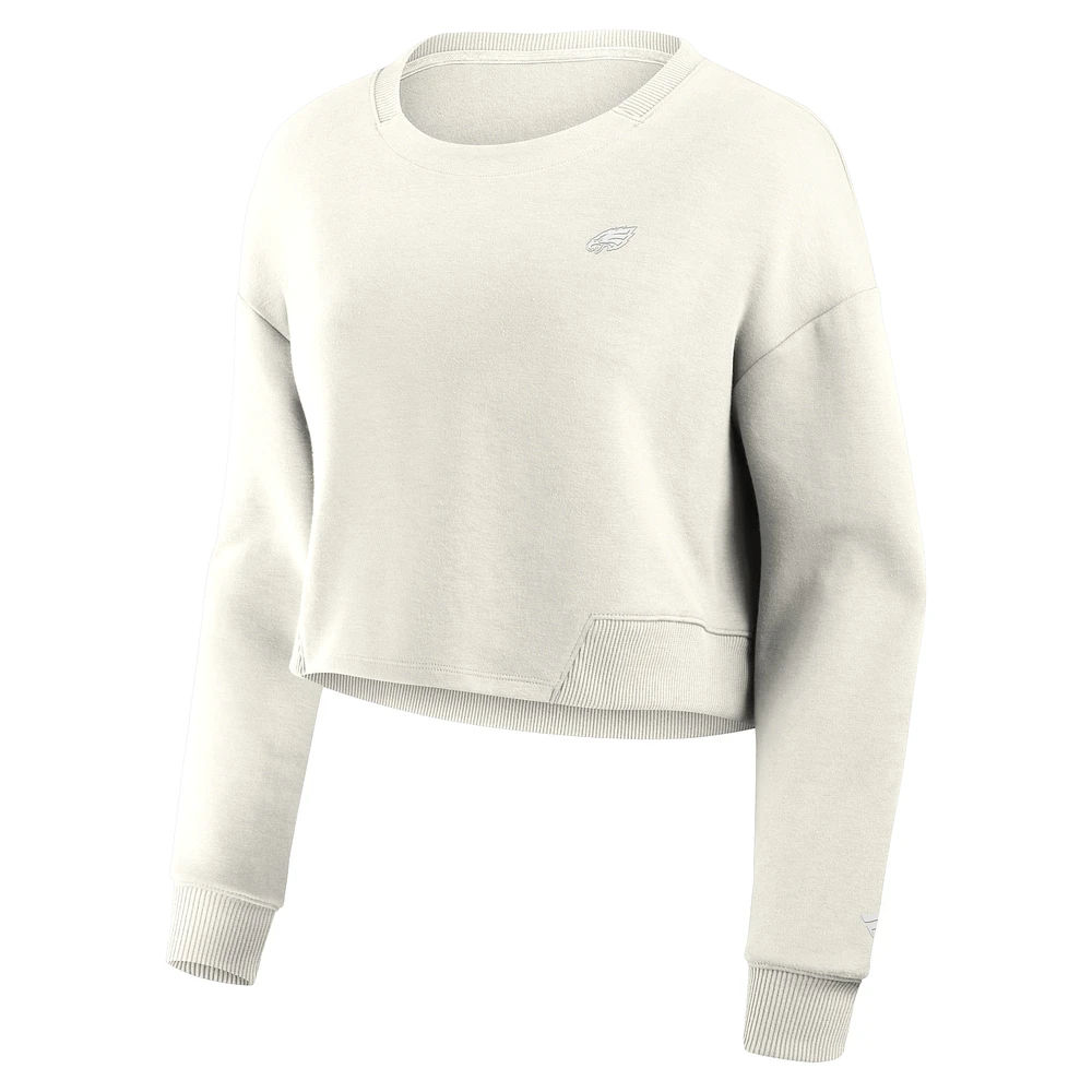 Women's Fanatics Cream Philadelphia Eagles Studio Tri-Blend Cropped Pullover Sweatshirt