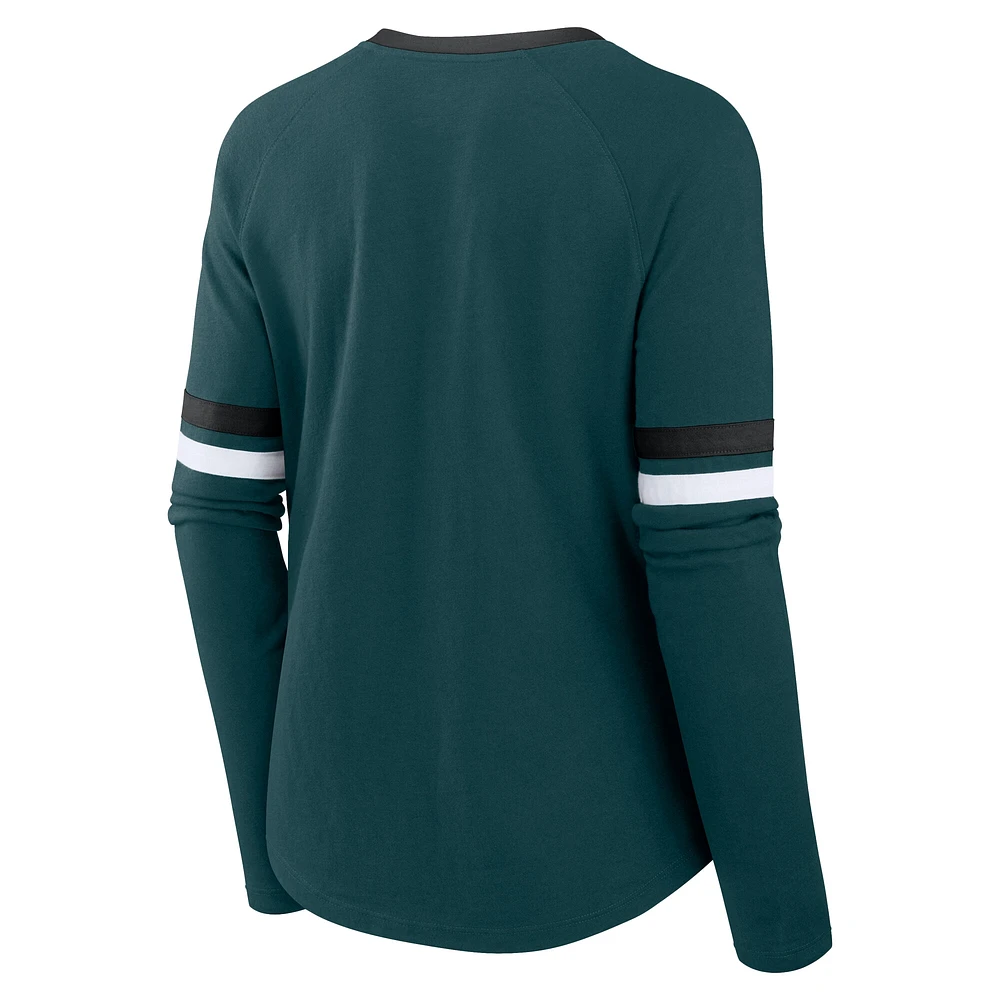 T-shirt à manches longues et col en V lacets pour femmes Fanatics Green Philadelphia Eagles grande taille Won & Done