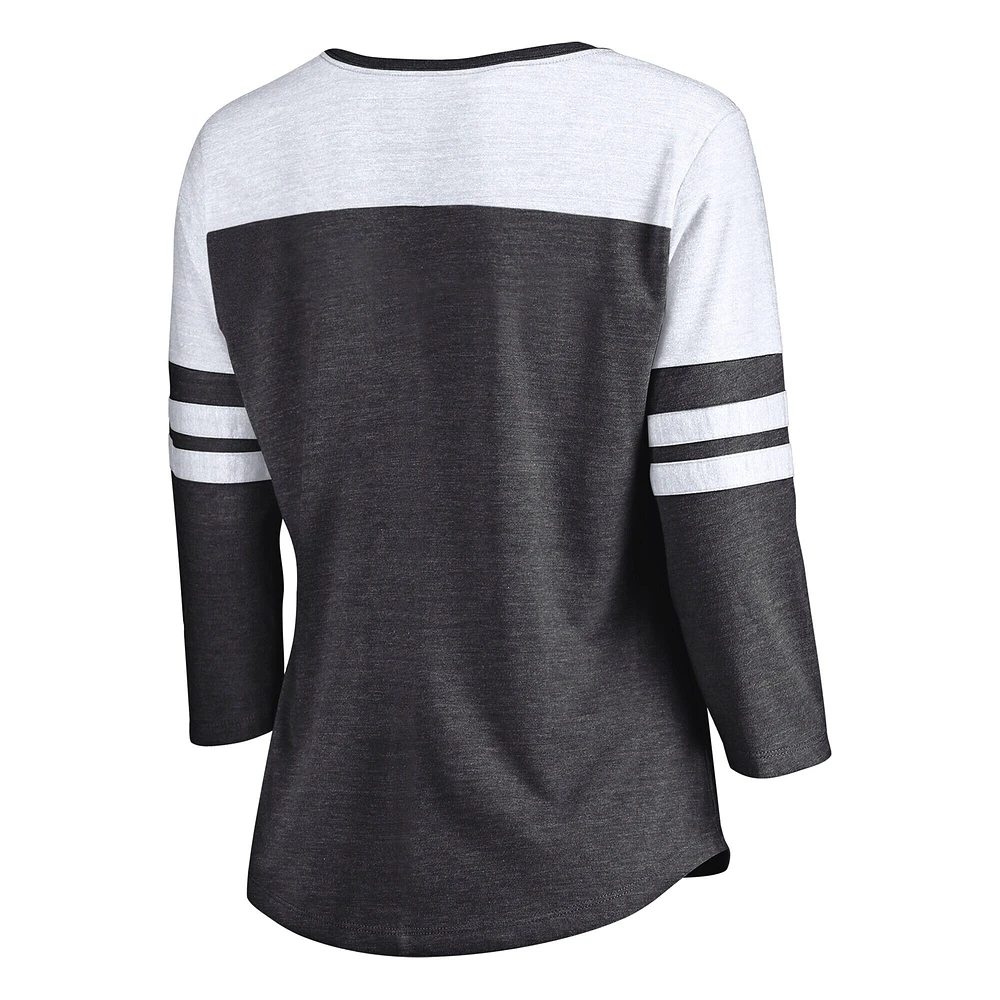 Women's Fanatics Heather Charcoal Philadelphia Eagles 2024 NFC Champions Tri-Blend 3/4 Sleeve V-Neck T-Shirt