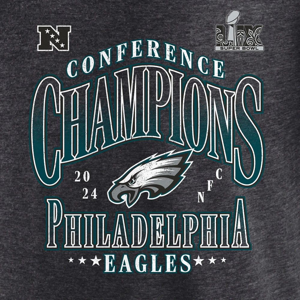 Women's Fanatics Heather Charcoal Philadelphia Eagles 2024 NFC Champions Tri-Blend 3/4 Sleeve V-Neck T-Shirt