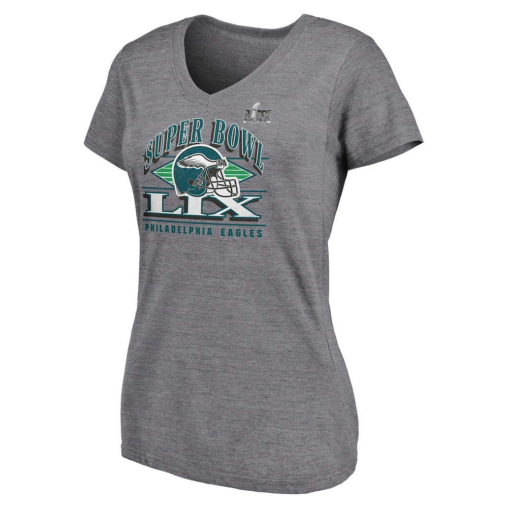 Women's Fanatics Heather Charcoal Philadelphia Eagles Super Bowl LIX Plus Our Pastime V-Neck T-Shirt