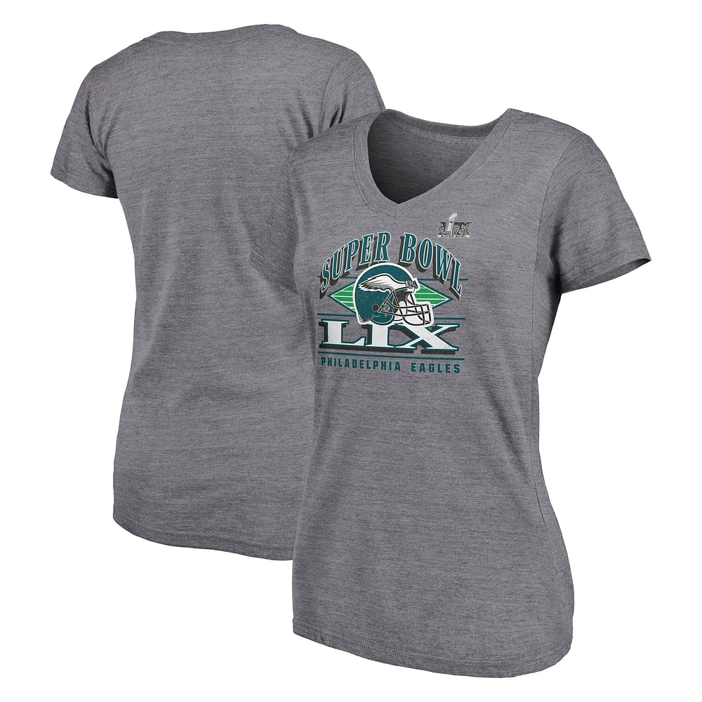 Women's Fanatics Heather Charcoal Philadelphia Eagles Super Bowl LIX Plus Our Pastime V-Neck T-Shirt