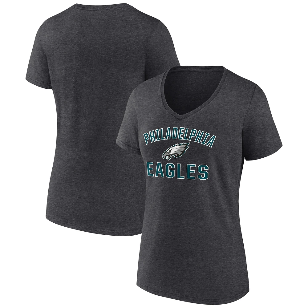 Women's Fanatics Heather Charcoal Philadelphia Eagles Victory Arch V-Neck T-Shirt
